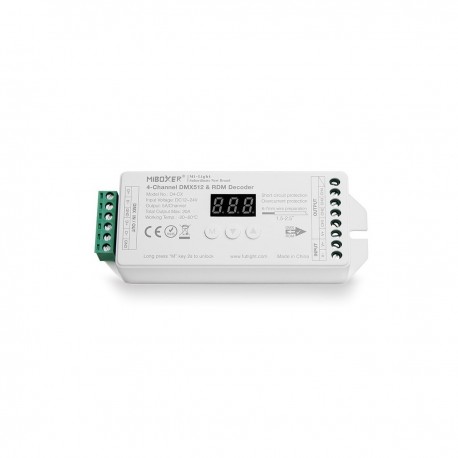 Récepteur RBG+W DMX512 pour éclairage RGB+Blanc 12 ou 24V constant - MiBoxer D4-CX