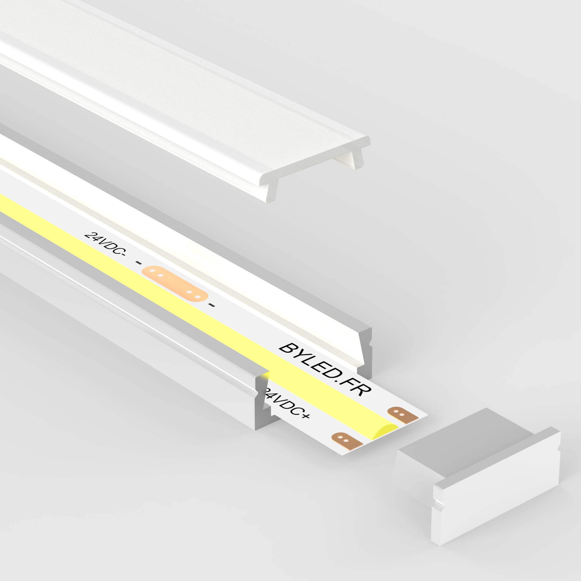 Profilé Aluminium 1m pour Ruban LED avec Cache Blanc Opaque - SILAMP