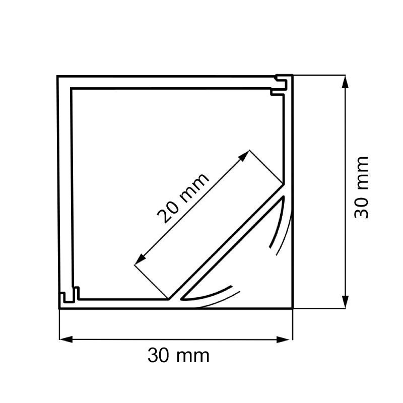 Profilé aluminium d'angle pour ruban LED avec diffuseur carré - A44 - CRAFT