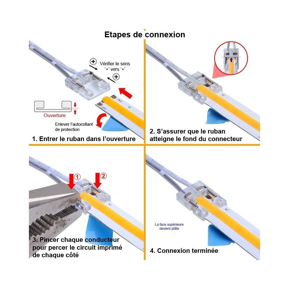 Jonction câblée pour ruban LED mono IP20 5mm sans soudure "Clipx"