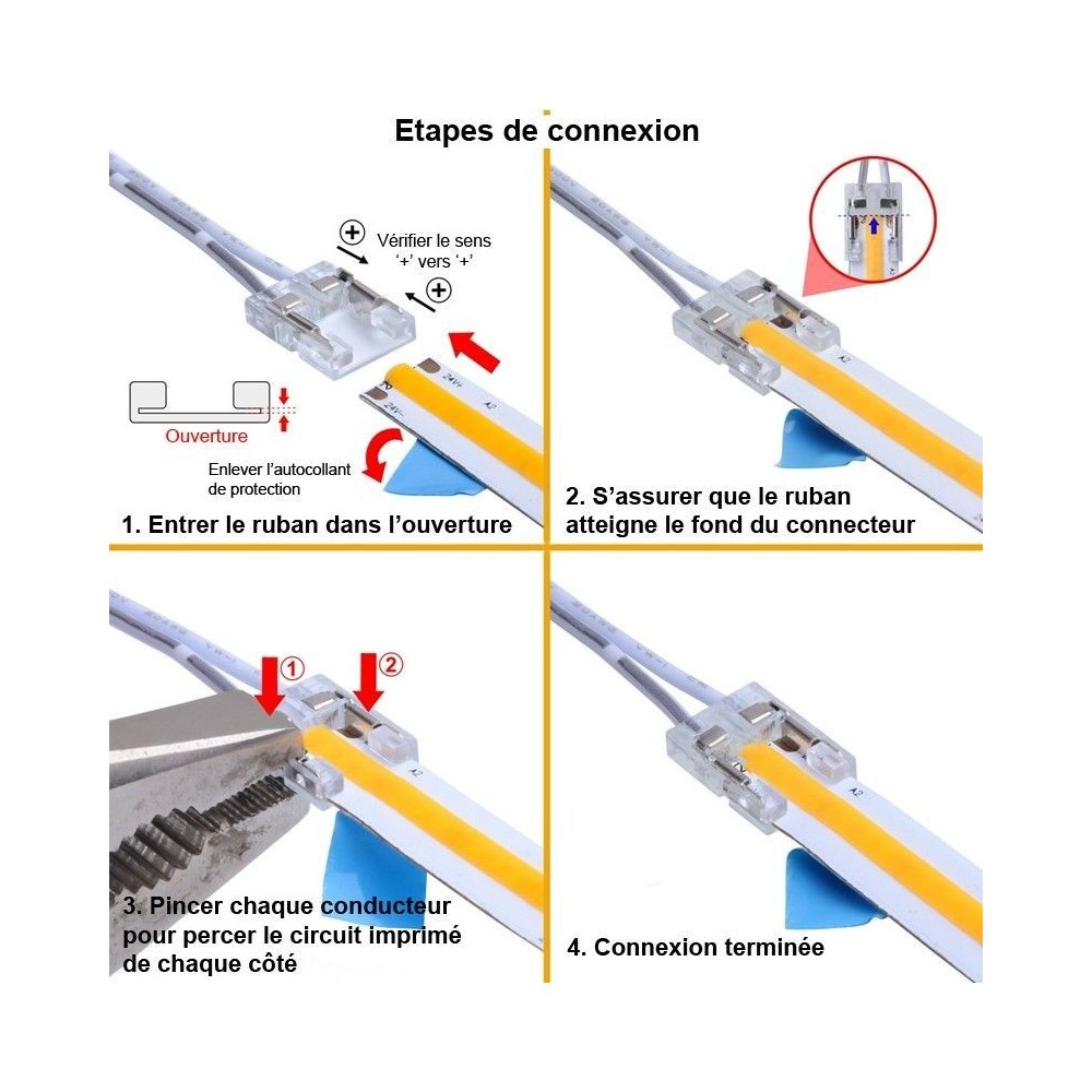 Connecteur d’alimentation pour ruban LED mono IP20 5mm sans soudure "Clipx"