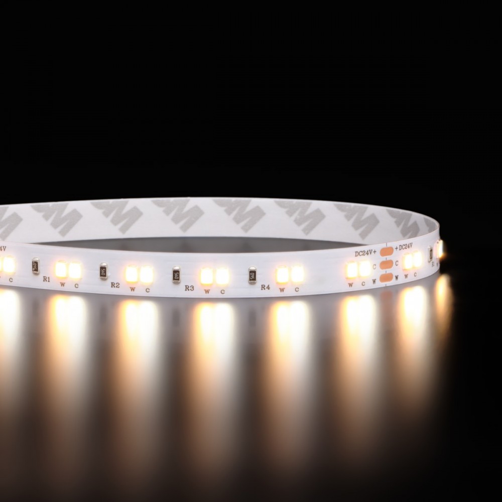 Ruban LED blanc chaud + froid (CCT) - 14,4W/m - IP65 - 120 LED/m - 2835+ - à la coupe - 24V