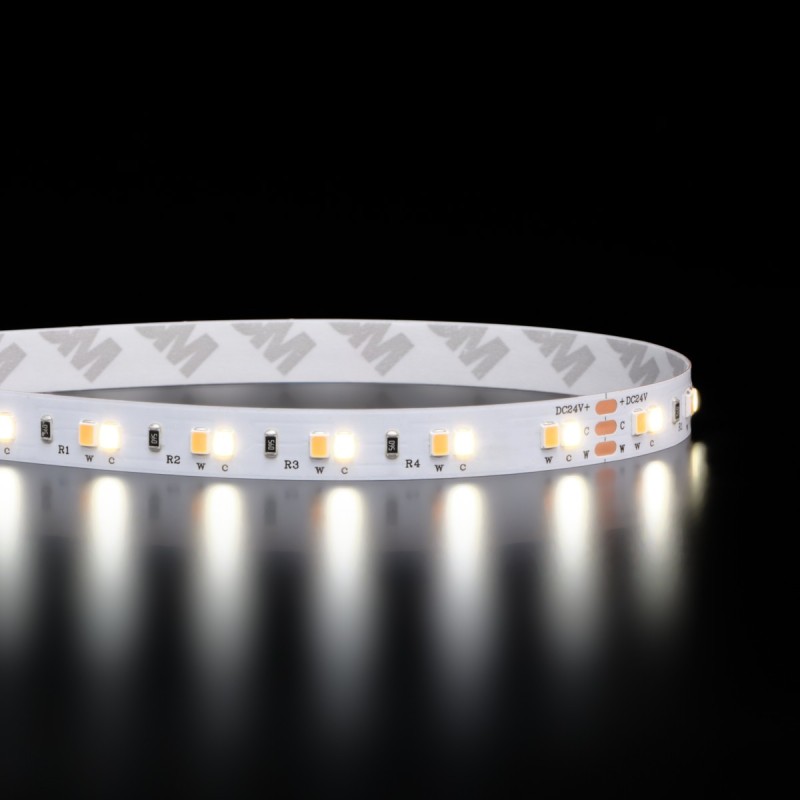 Ruban LED blanc chaud + froid (CCT) - 14,4W/m - IP65 - 120 LED/m - 2835+ - à la coupe - 24V