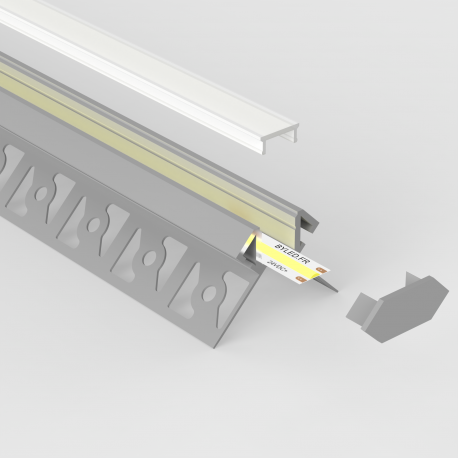 Profilé d'angle LED aluminium encastrable 270° à carreler  - CRAFT - E14 - Diffuseur givré