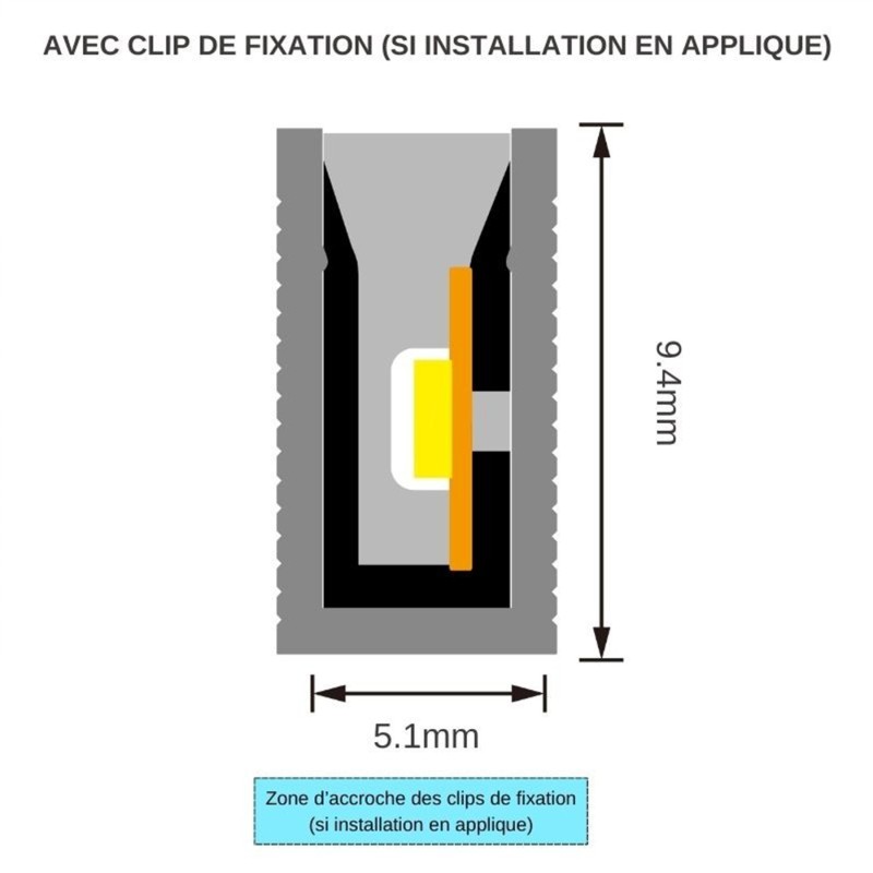 Néon flex avec ruban LED - 6W/m - IP68 - 238 LED/m - 24V -  Latéral - L0308 - à la coupe