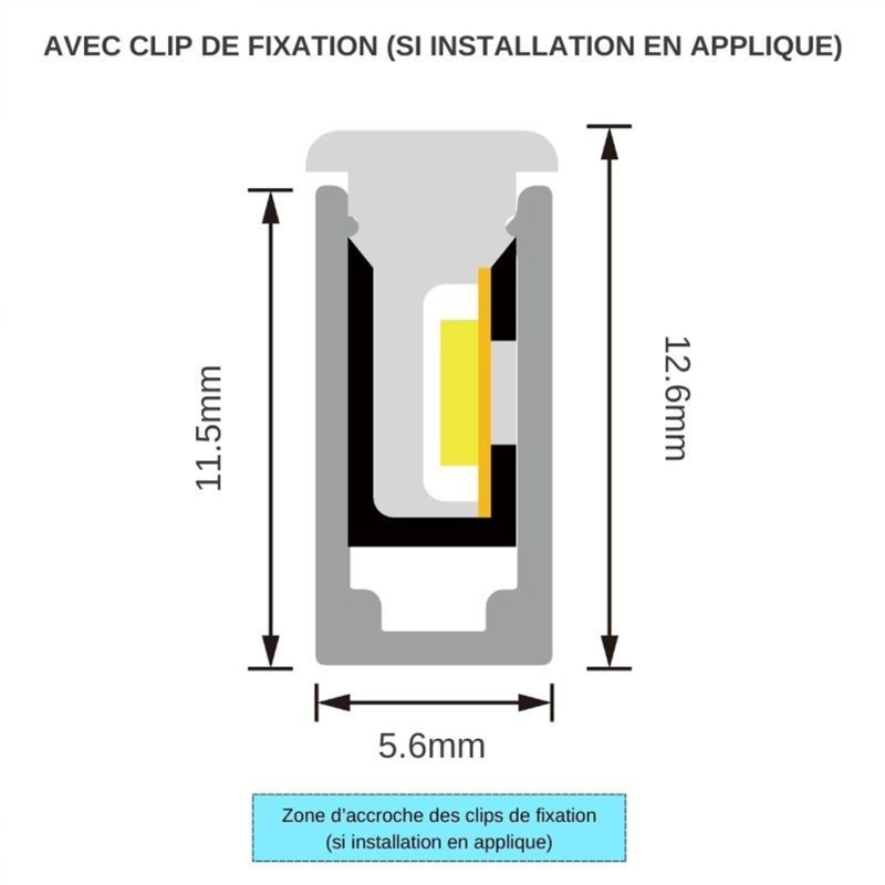 Néon flex avec ruban LED - 10W/m - IP68 - 180 LED/m - 24V - Latéral -  L0410T - 30 mètres