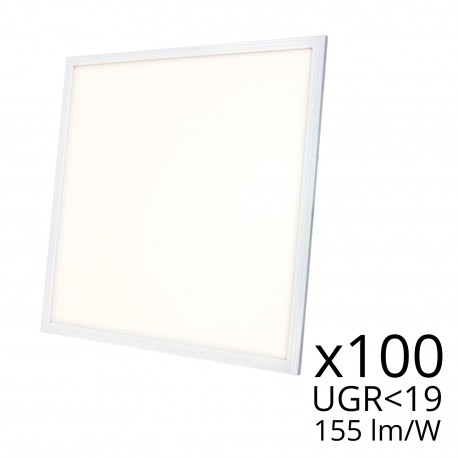 Lot de 100 dalles LED 60x60 - UGR19 - 155 lm/W - Blanc jour - 25W - 230V + 4 crochets