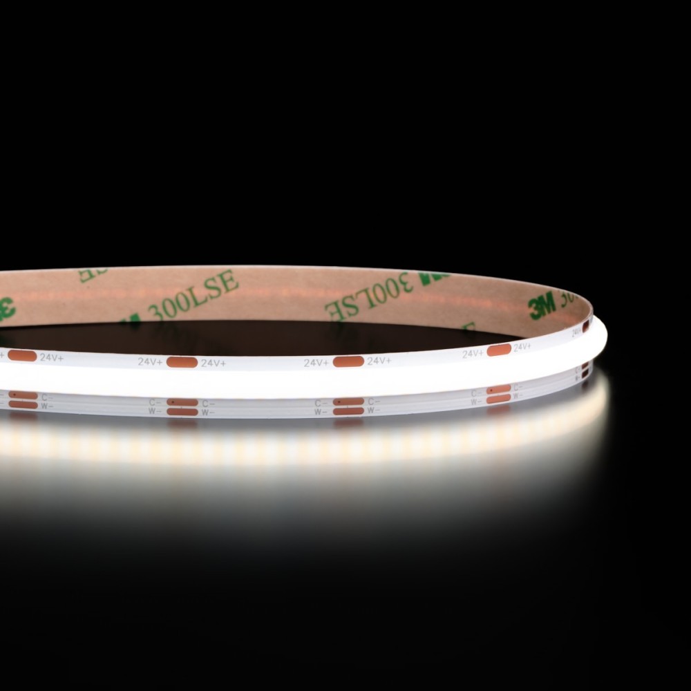 Ruban LED COB à la coupe - 7,2W/m - IP20 - CCT blanc chaud + blanc froid - 608 LED/m - 24V