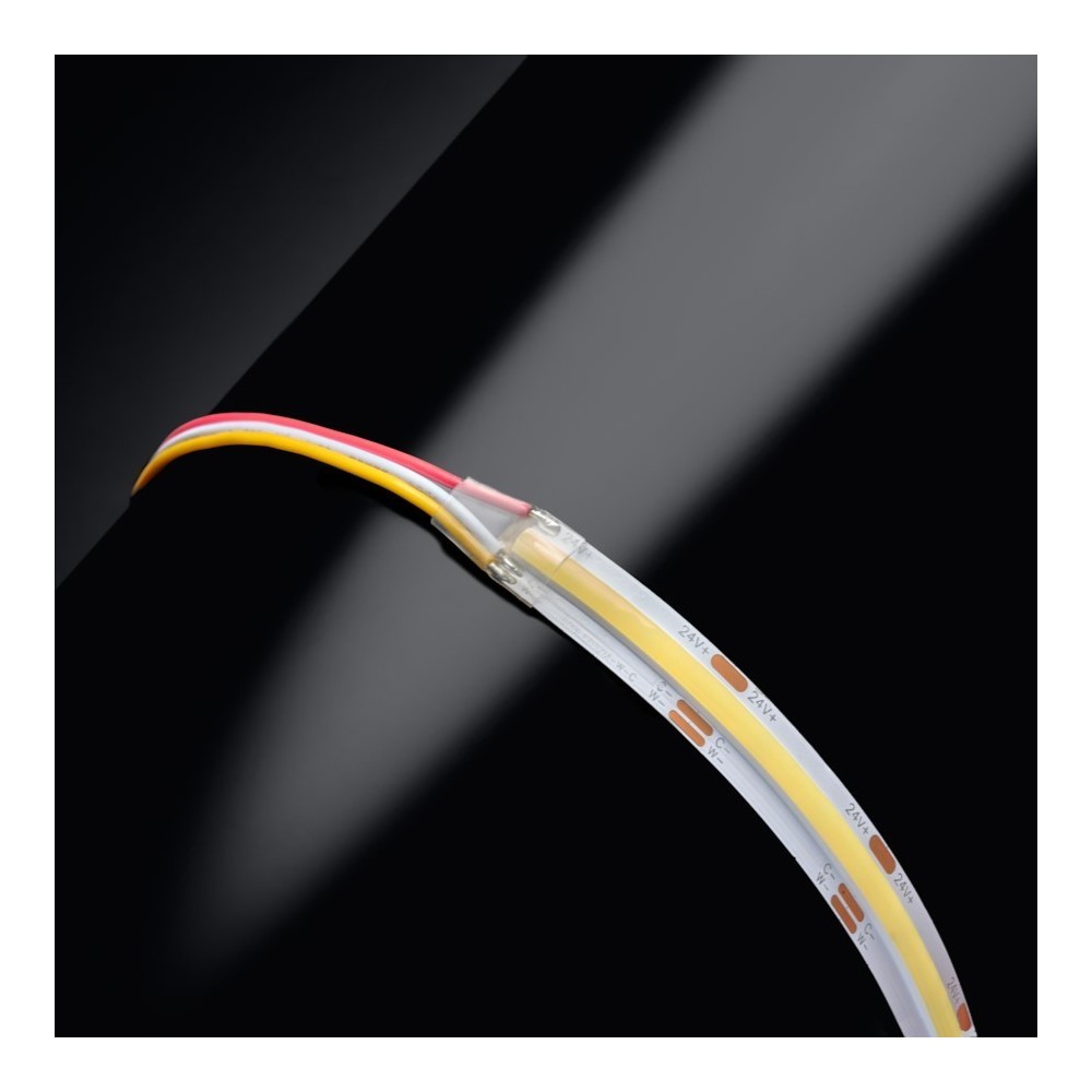 Ruban LED COB à la coupe - 7,2W/m - IP20 - CCT blanc chaud + blanc froid - 608 LED/m - 24V