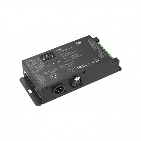 Contrôleur DMX512 vers SPI pour éclairage digital blanc, RGB ou RGBW XLR/RJ45 - 10A - de 5 à 24V - DSA