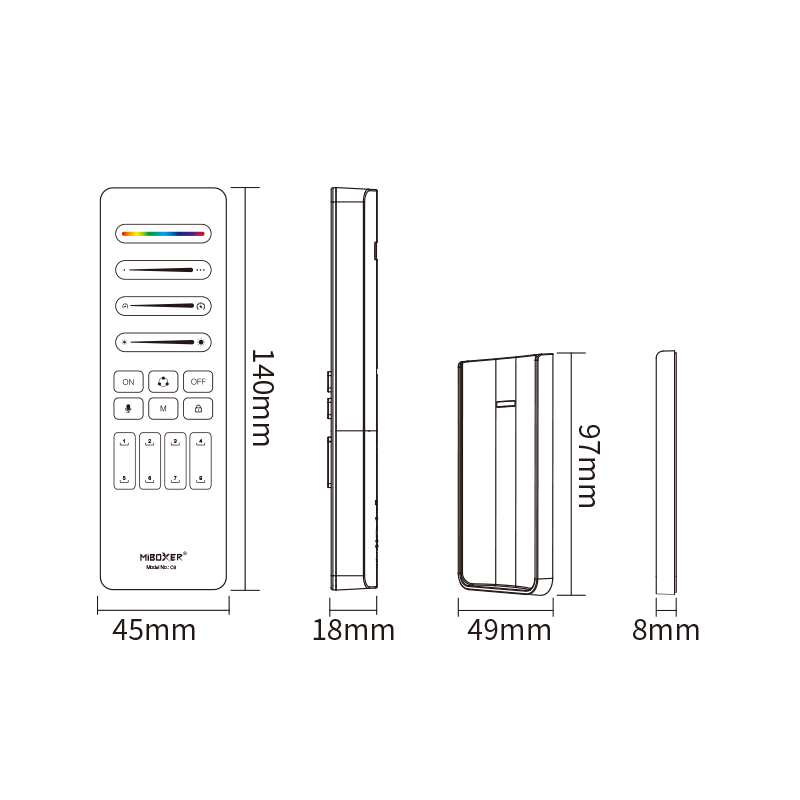 Télécommande murale RGBW pour ruban LED digital - Miboxer C9 - Noir