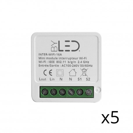 Lot de 5 interrupteurs Wi-Fi Tuya 230V - 16A - ByLED