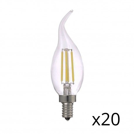 Lot de 20 ampoules LED à filament Flamme - Blanc Chaud - E14 – 4W - Dimmable - C35