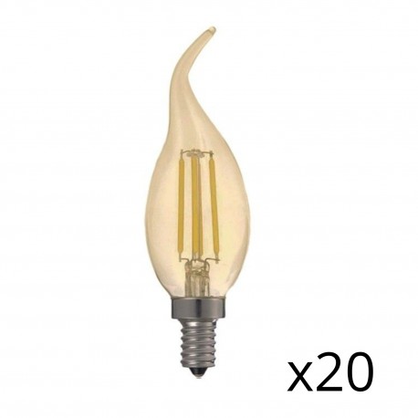 Lot de 20 ampoules LED à filament Flamme - Ambrée - E14 – 4W - Dimmable - C35