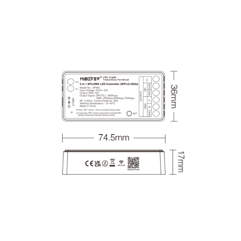 Contrôleur WiFi  SPI DMX- MiBoxer SPIW5