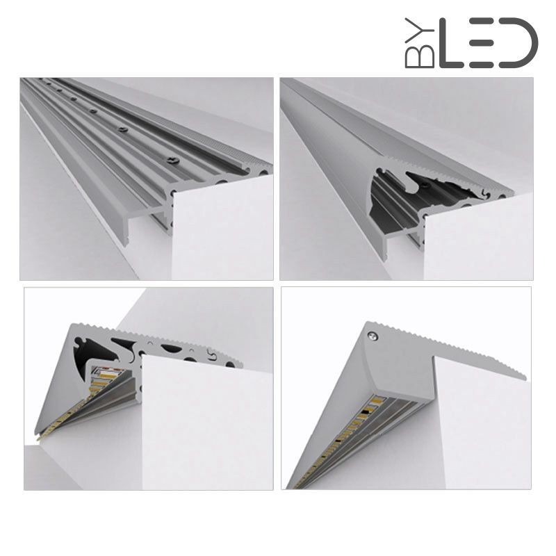 Profilé aluminium noir contre marches escalier pour ruban LED -S11