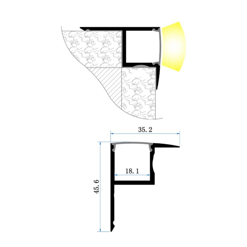 Profilé aluminium cornière plafond et mur pour ruban LED - B11