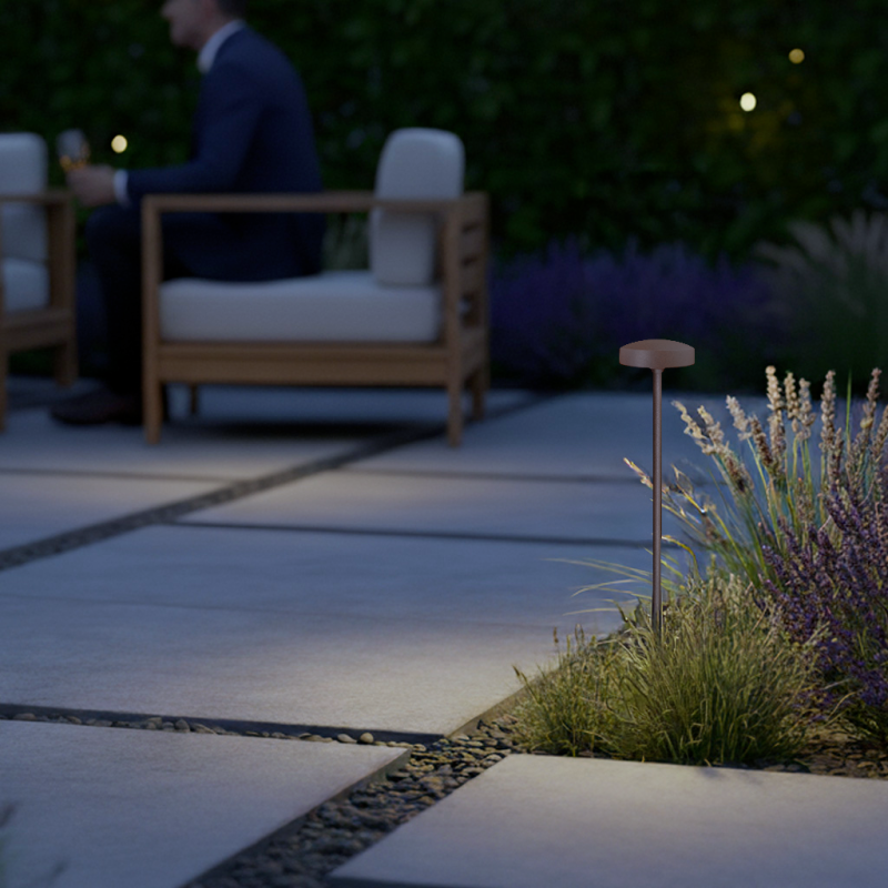 Borne LED extra fine d'extérieur à tête bombée - 40 cm - Corten - Haalö