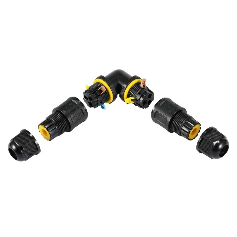 Connecteur de jonction étanche à levier IP68 en L - 3 pôles