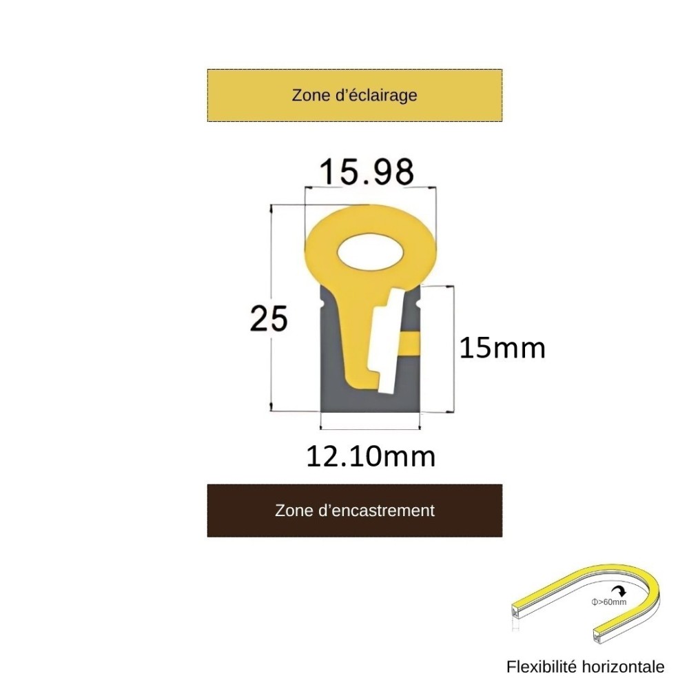 Tube néon flex pour ruban LED – Latéral – L1225