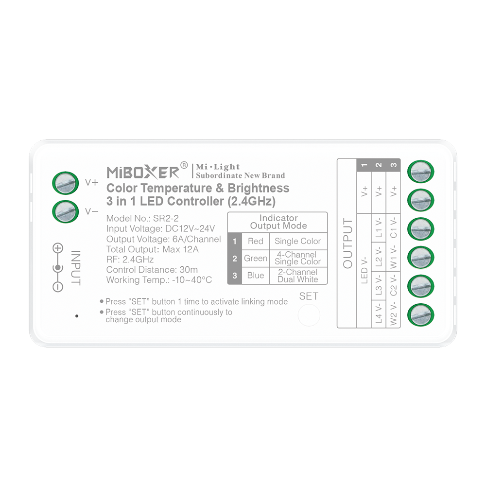 Mini contrôleur Dimmer et CCT 12A - 2.4GHz - 4 Zones - MiBoxer - SR2-2