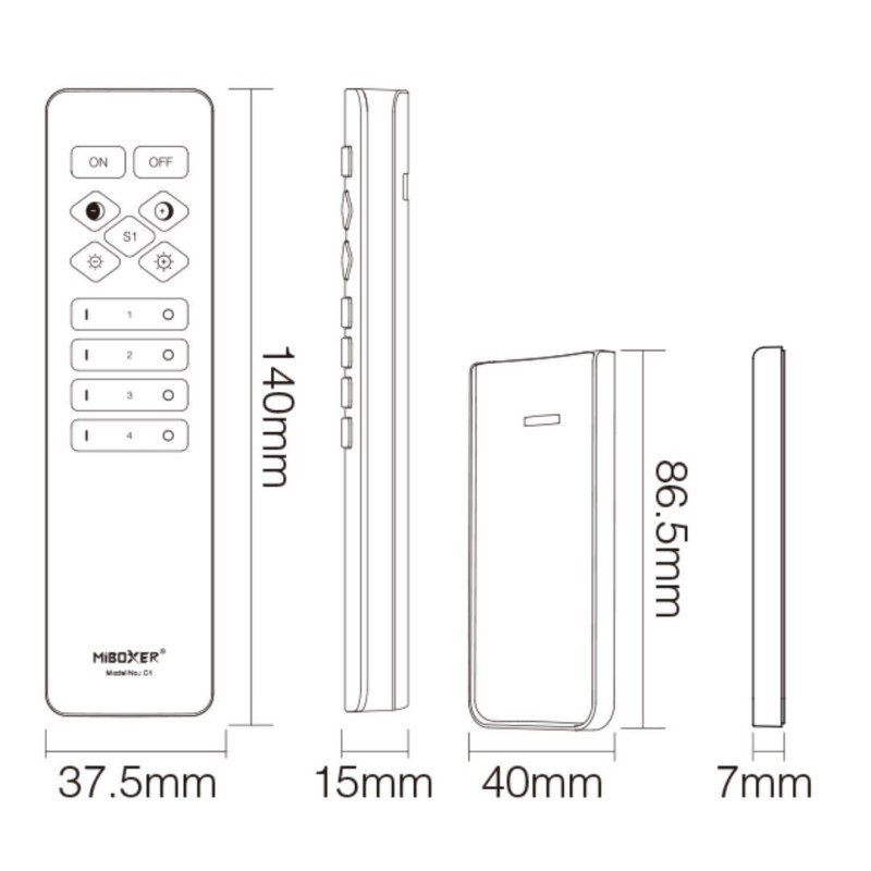 Télécommande murale Dimmer/CCT - 4 zones - MiBoxer C1 - Noir