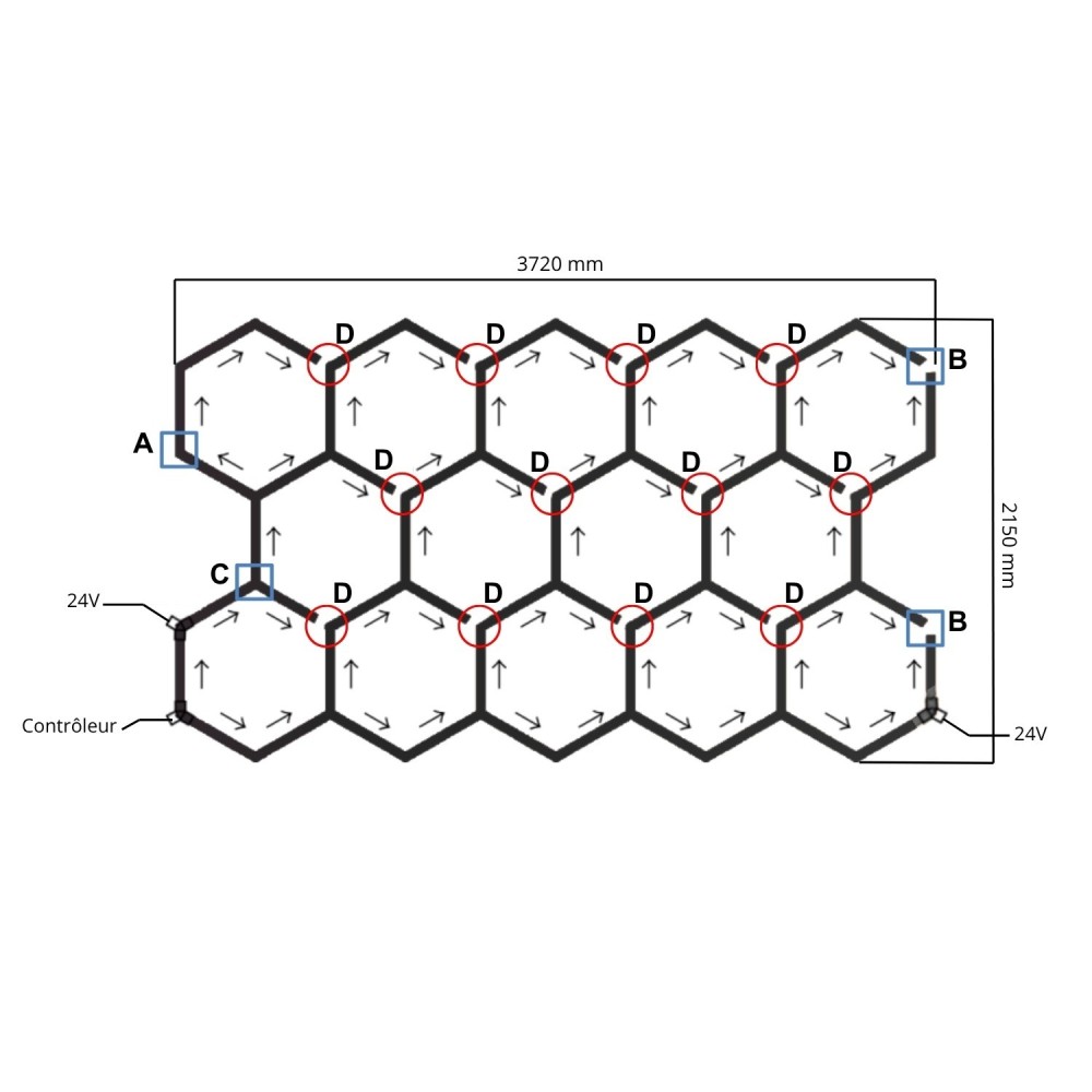 Plafonnier LED hexagonal nid d'abeille - 14 alvéoles - 170W - 24V - SPI - RGB