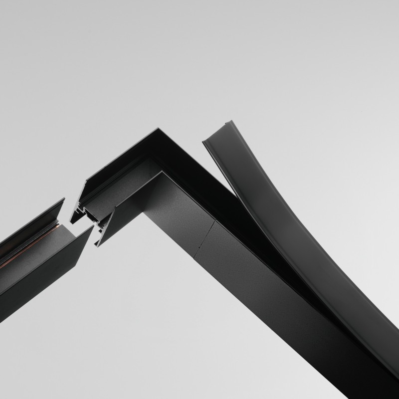 Jonction en L à plat - Rail en suspension - Profond - Noir - MAGNETIC 26