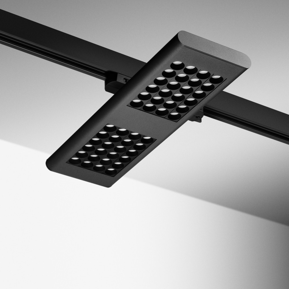 Spot LED rectangle sur rail orientable 355° 36W Noir - 230V - LUNAT