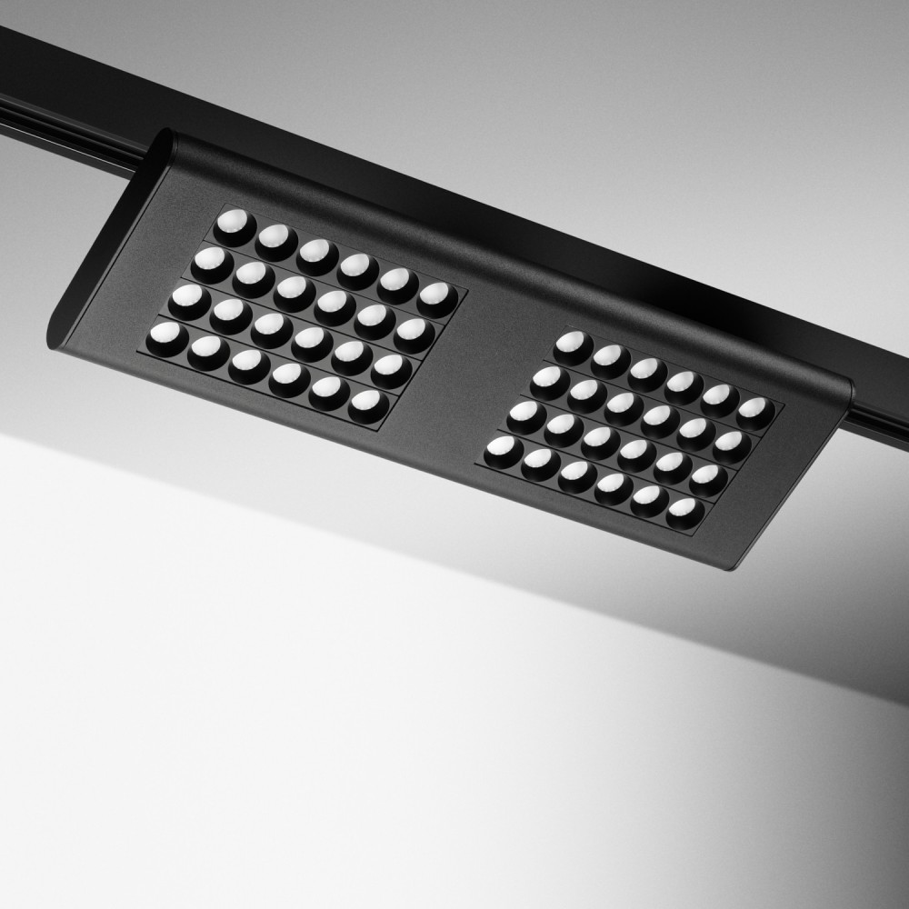Spot LED rectangle sur rail orientable 355° 36W Noir - 230V - LUNAT