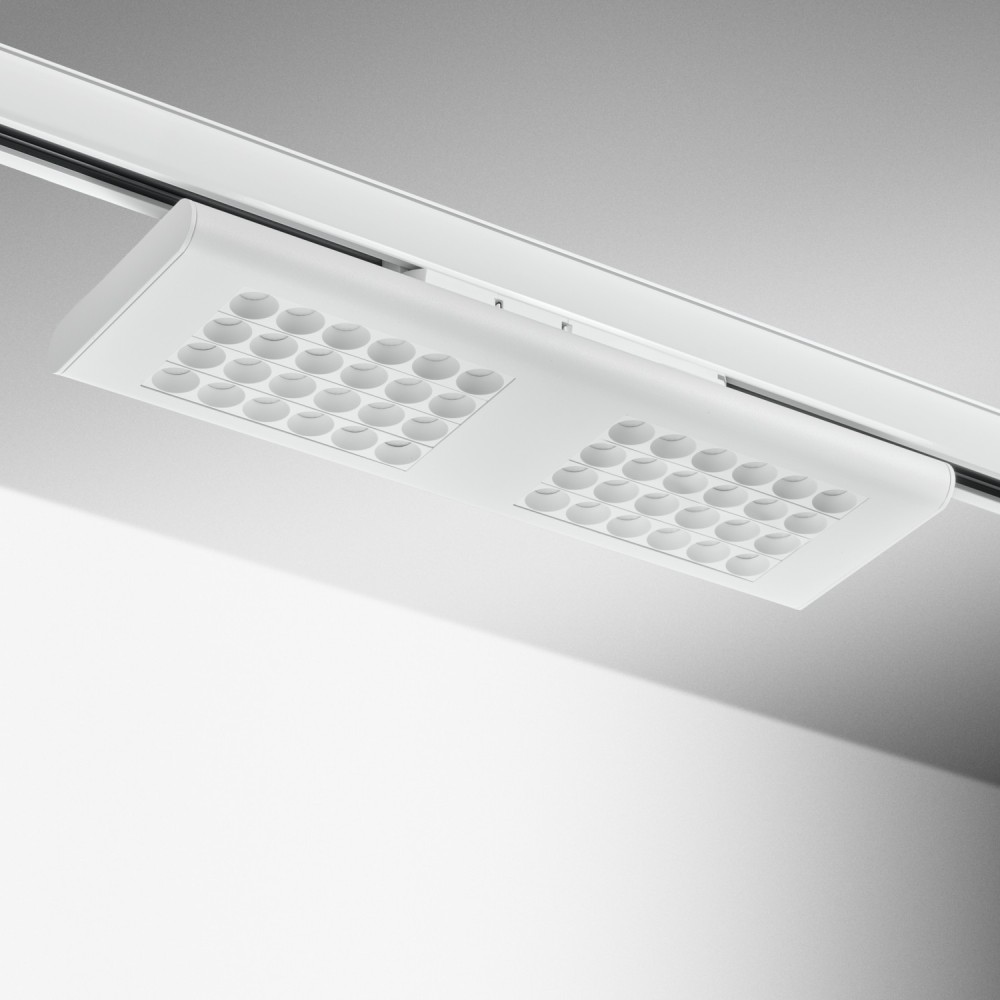 Spot LED rectangle sur rail orientable 355° 36W Blanc - 230V - LUNAT