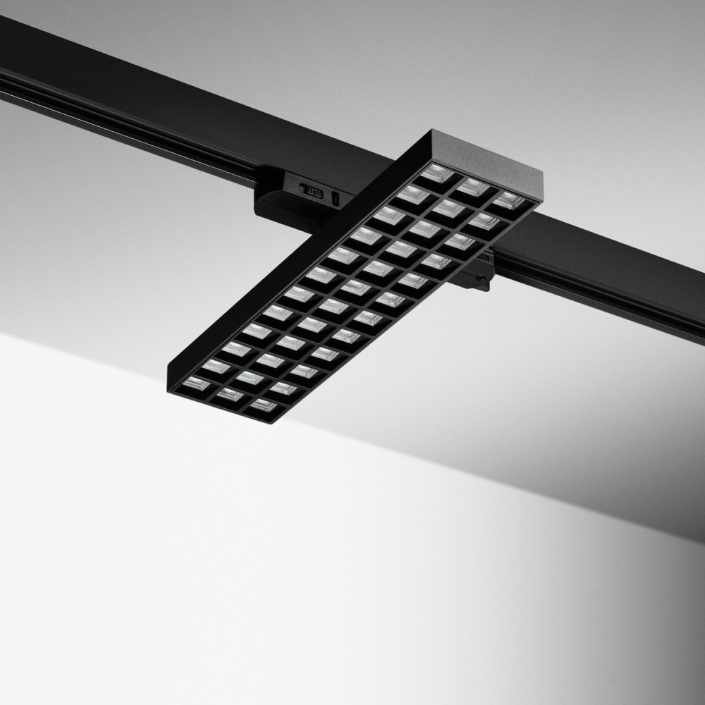 Spot LED rectangle sur rail orientable 355° 20W Noir - 230V - LUMYA