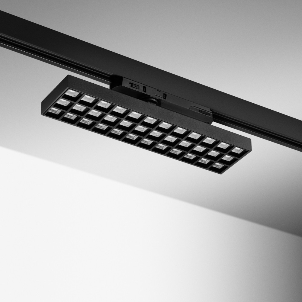 Spot LED rectangle sur rail orientable 355° 20W Noir - 230V - LUMYA