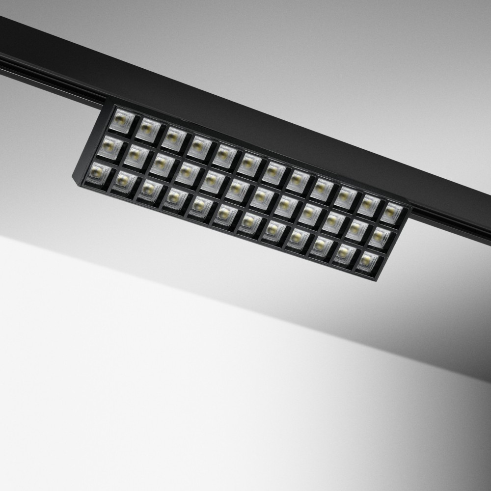 Spot LED rectangle sur rail orientable 355° 20W Noir - 230V - LUMYA