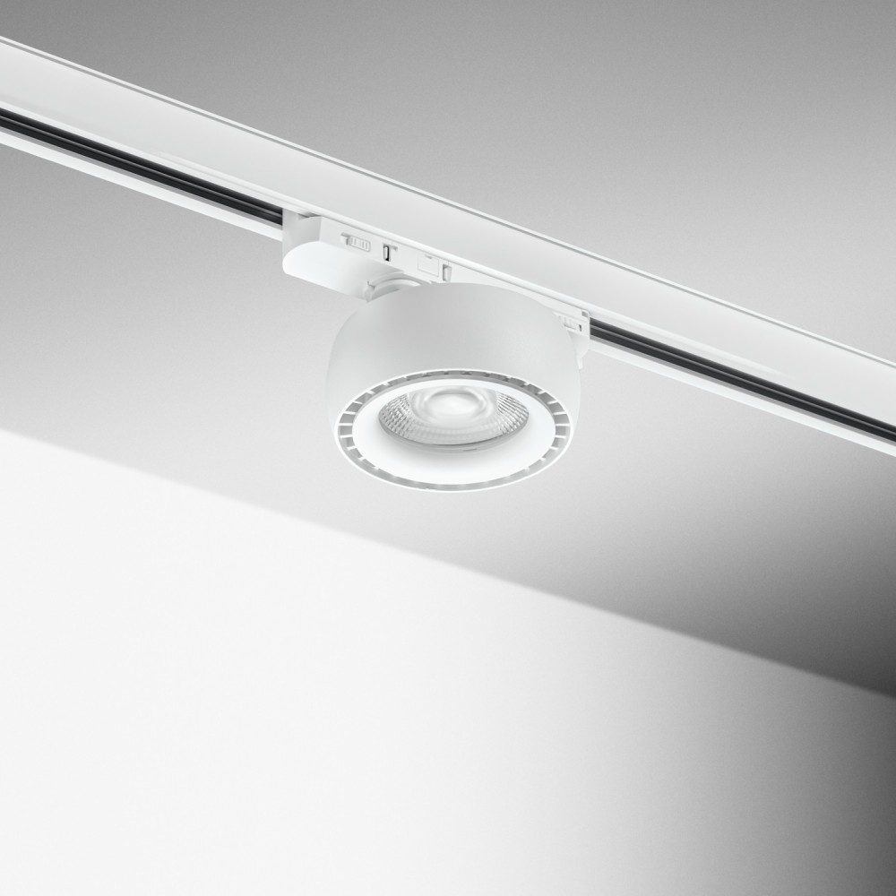 Spot LED rond sur rail orientable 355° 28W Blanc - 3CCT - 230V - APOLO