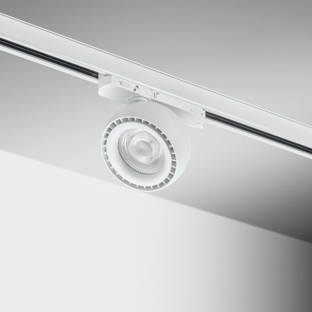 Spot LED rond sur rail orientable 355° 28W Blanc - 3CCT - 230V - APOLO