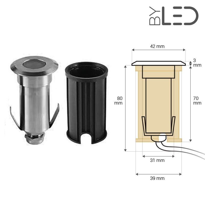 Spot LED encastré de sol rond inox 1W - 230V - QINOX 42 mm
