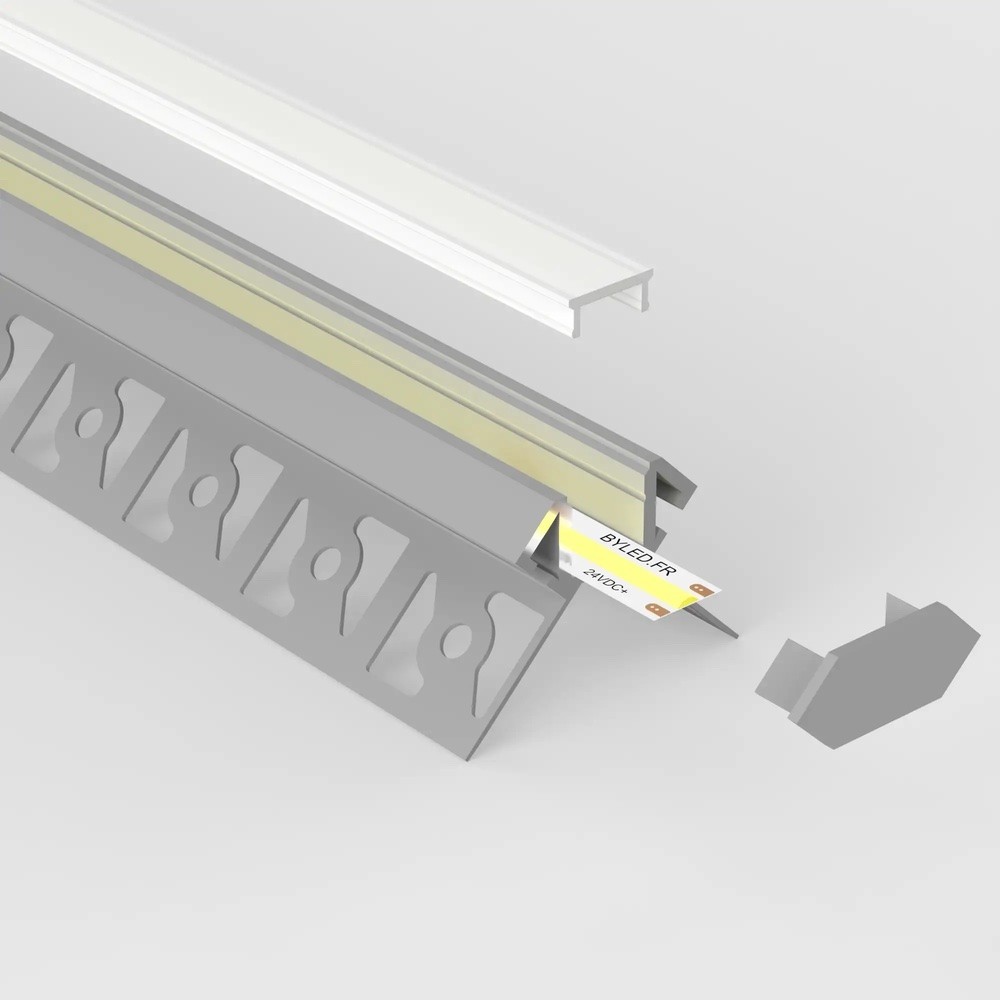 Profilé carrelage angle sortant ruban LED. Longueur : 1, 2 ou 3m