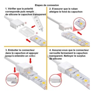 Connecteur d'alimentation étanche pour ruban LED COB Performance IP68 de 10mm de large - longueur de câble 100cm