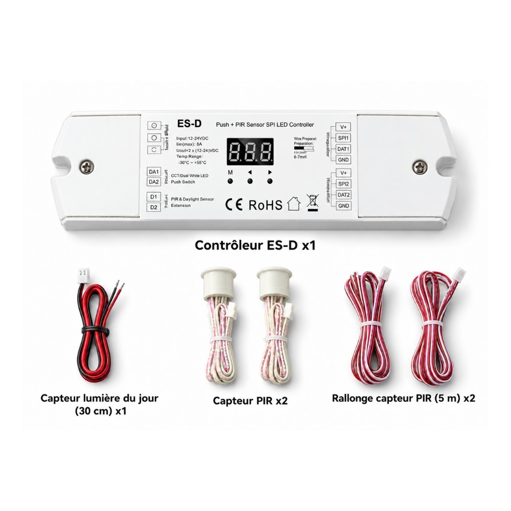 Contrôleur de marche d'escalier pour ruban LED SPI mono et RGB 5V-24V