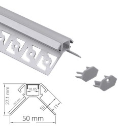 Profilé d'angle aluminium encastrable 270° à carreler pour ruban led - E14 - CRAFT