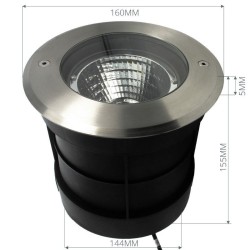 Spot LED encastré de sol orientable rond 160mm - 15W - 230V - Inox - QINOX