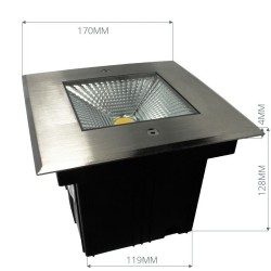 Spot LED encastré de sol carré 170mm - 10W - 230V - Inox - QINOX