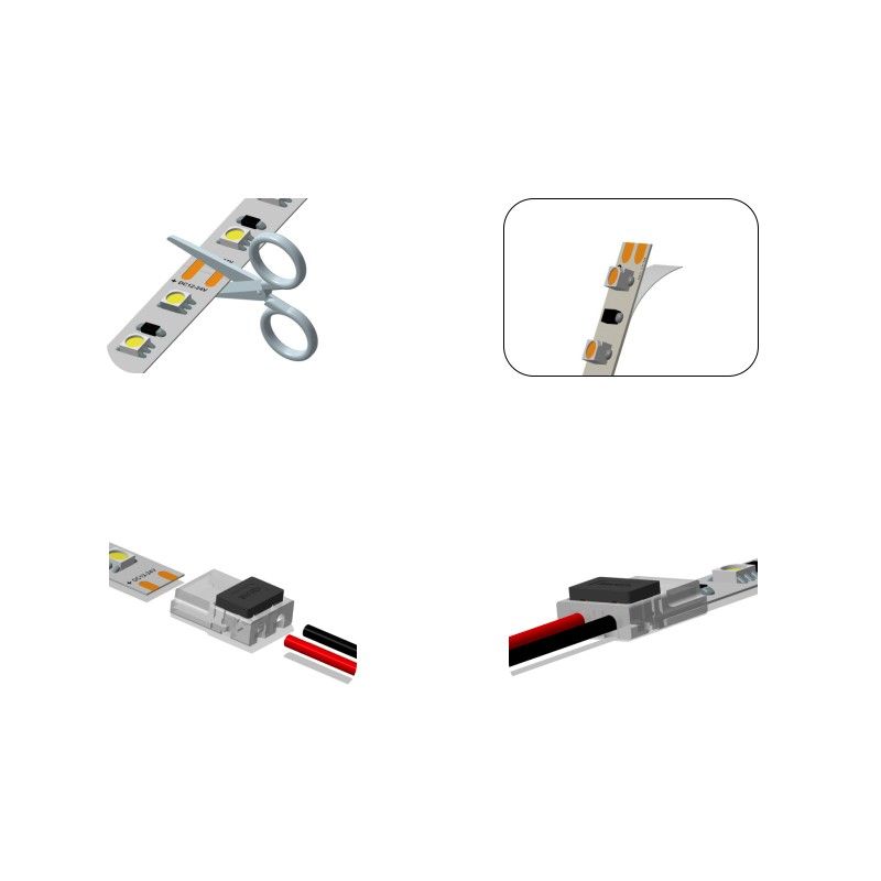Connecteur led pour bande lumineuse de 8 mm non étanche, carte à 2 broches  pour câble avec pince à ruban led, sans câble, 10 [A923] - Cdiscount Maison