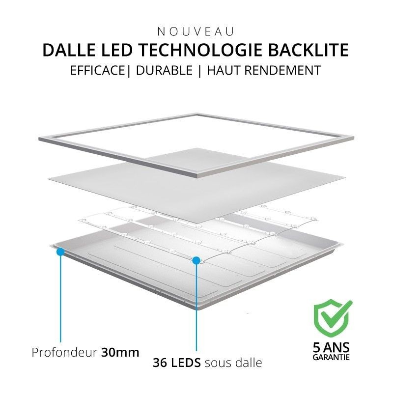 Dalle Panel HL 60 x 60  – Backlite – High Lumen – 40W– Blanc pur – 230V