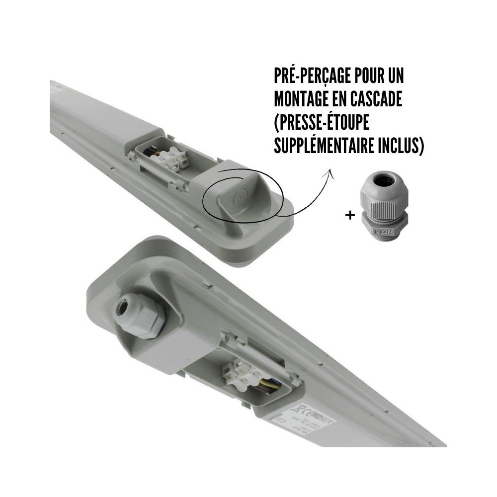 Réglette LED étanche IP65 2x9W - 18W, 60 Cm, Pour Intérieur Et Extérieur Sous Abri