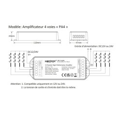 Amplificateur "RGB + Blanc" 15A pour ruban et spot LED - MiBoxer PA4