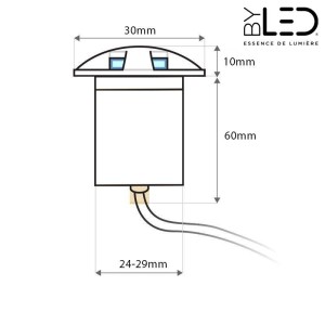 Spot LED encastré de sol rond balise 30mm - 0,6W - 12V ou 24V - Inox - QINOX