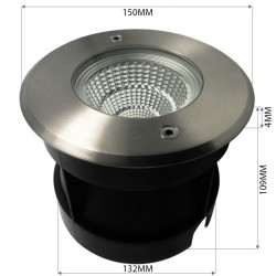 Spot LED encastré de sol rond 150mm - 10W - 230V - Inox - QINOX