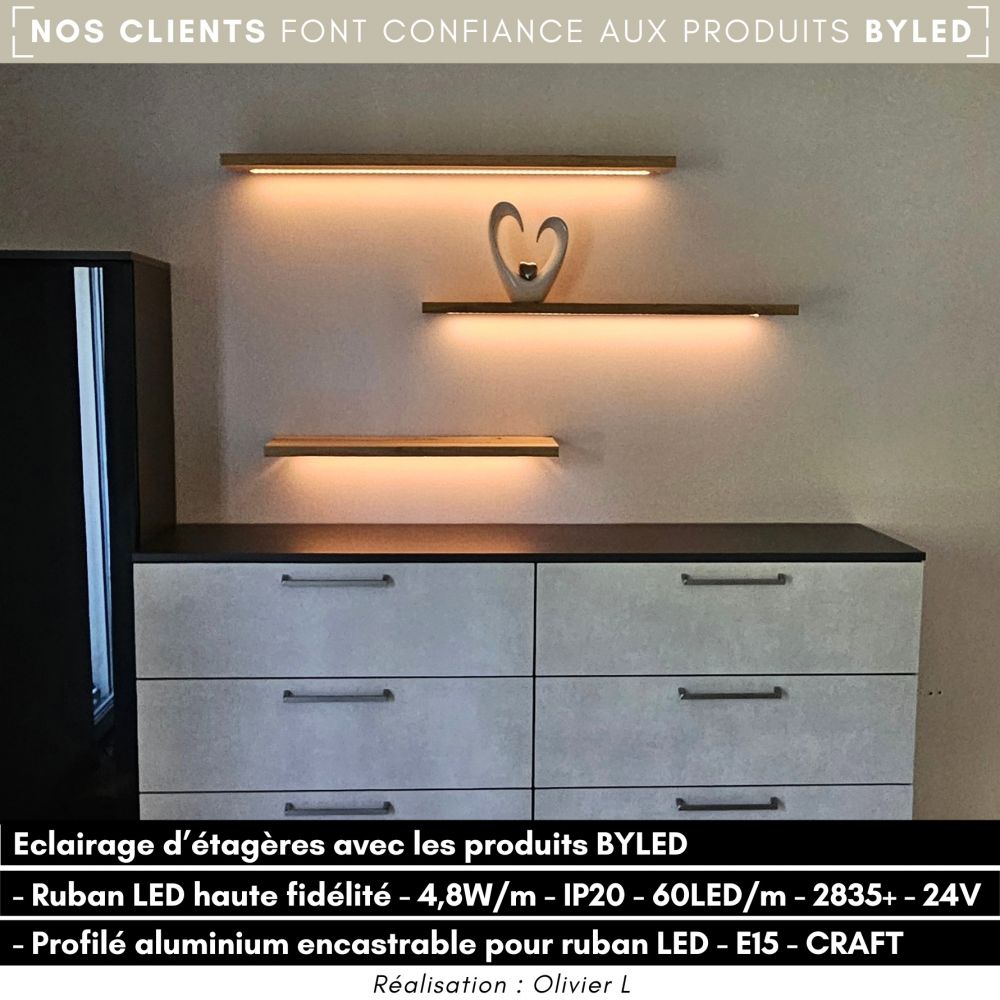 Ruban LED haute fidélité - 4,8W/m - IP20 - Blanc - 60 LED/m - 2835+ - 5m - 24V - Vue supplémentaire